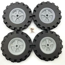 4 K’NEX / Knex Large Tires – 3.5" Gray Silver Wheels Replacement Parts