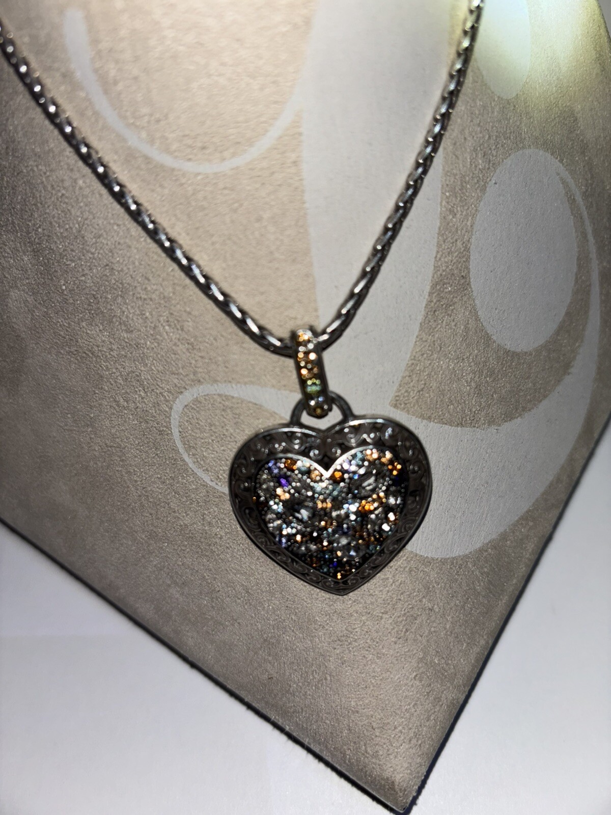 Vintage Brighton Multi Colored Rhinestones Heart Necklace 15-18