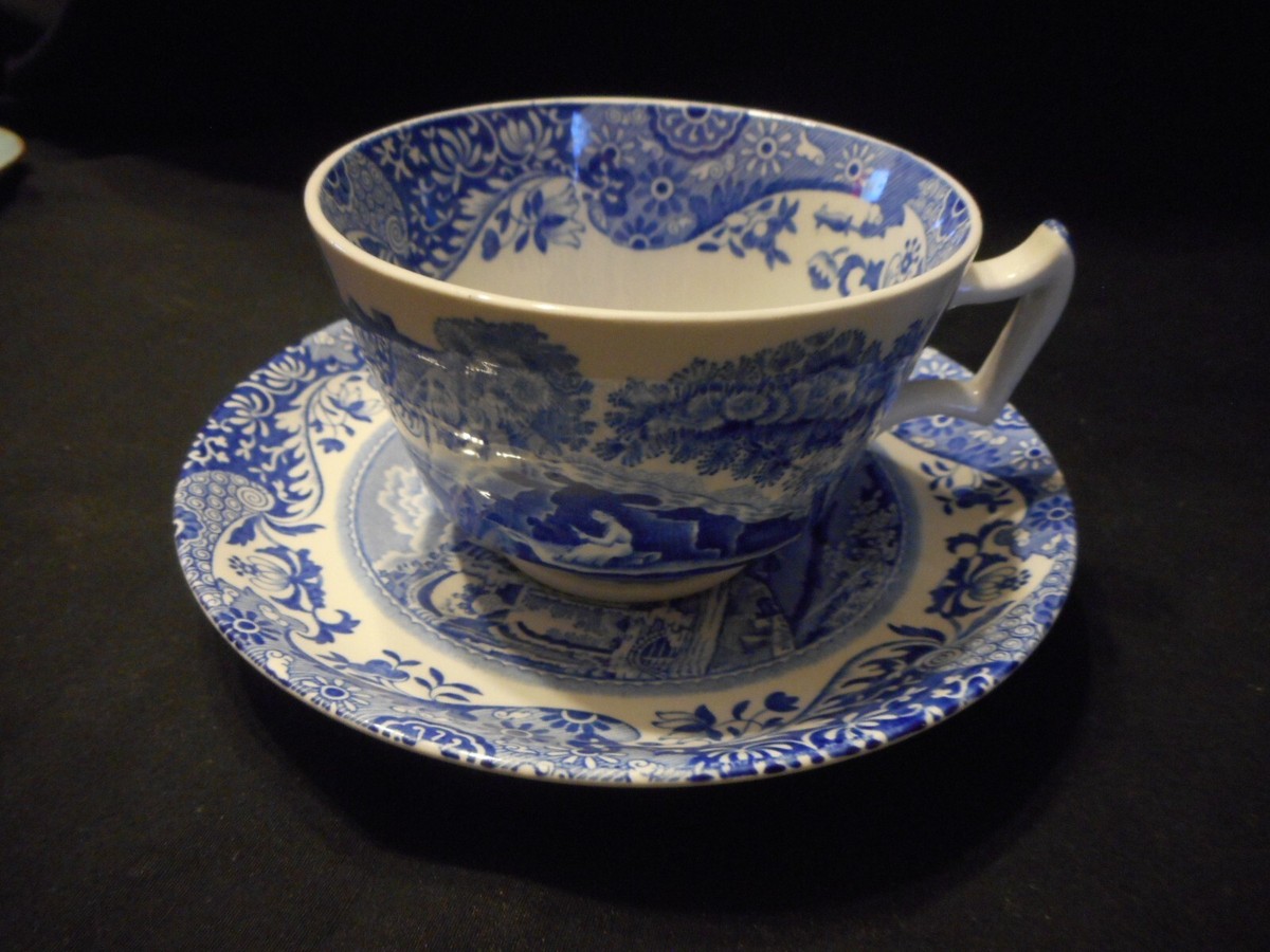 Vintage Spode Cup & Saucer Made England Italian Design Blue