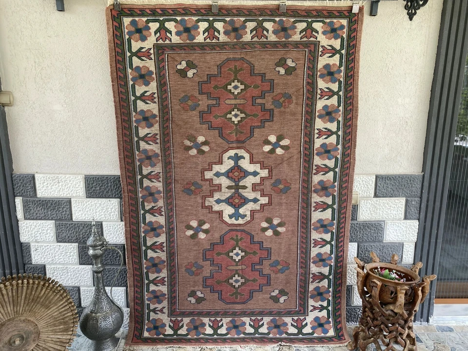 Turkish Kurdish Vintage Rug | 4.3 x 6.5 ft | Handwoven Anatolian Tribal Geometri - Image 2 of 4