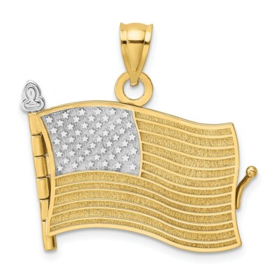 14k Gelb & Rhodium mit RH 3-D Treueversprechen Flagge Buch beweglicher Charm