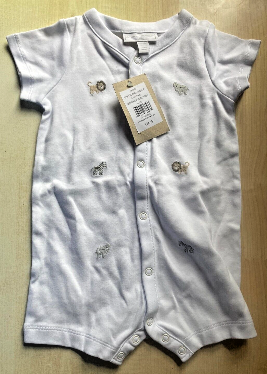 BNWT New White Company Safari Embroidered Shortie Babygrow Bodysuit 9-12M White