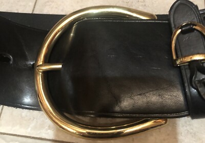 ralph lauren black Leather wide belt leather With Gold  display picture 2