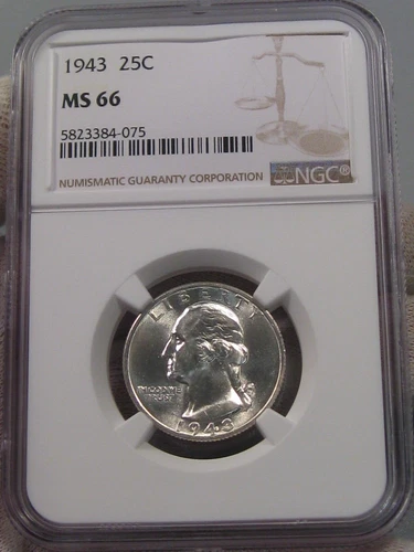 BU White GEM 1943 Silver Washington Quarter NGC MS66.  #25