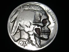 1937  HOBO NICKEL buffalo nickel - handmade INDIAN SKULL