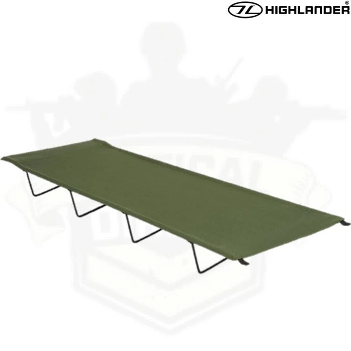 HIGHLANDER ALUMINIUM FOLDING CAMPING BED, BRITISH ARMY STYLE GREEN CAMP  COT