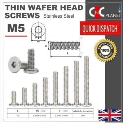 M3 M4 M5 M6 M8 THIN FLAT HEAD LOW PROFILE SCREWS M5 Ultra Thin Wafer Flat Head Low profile Screws Bolt Allen Key Stainless Steel