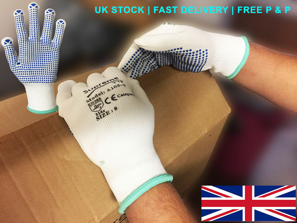 120 Pairs Picker Packer PVC POLKA DOT Nylon Work Gloves PICK & GO Safety Grip eBay