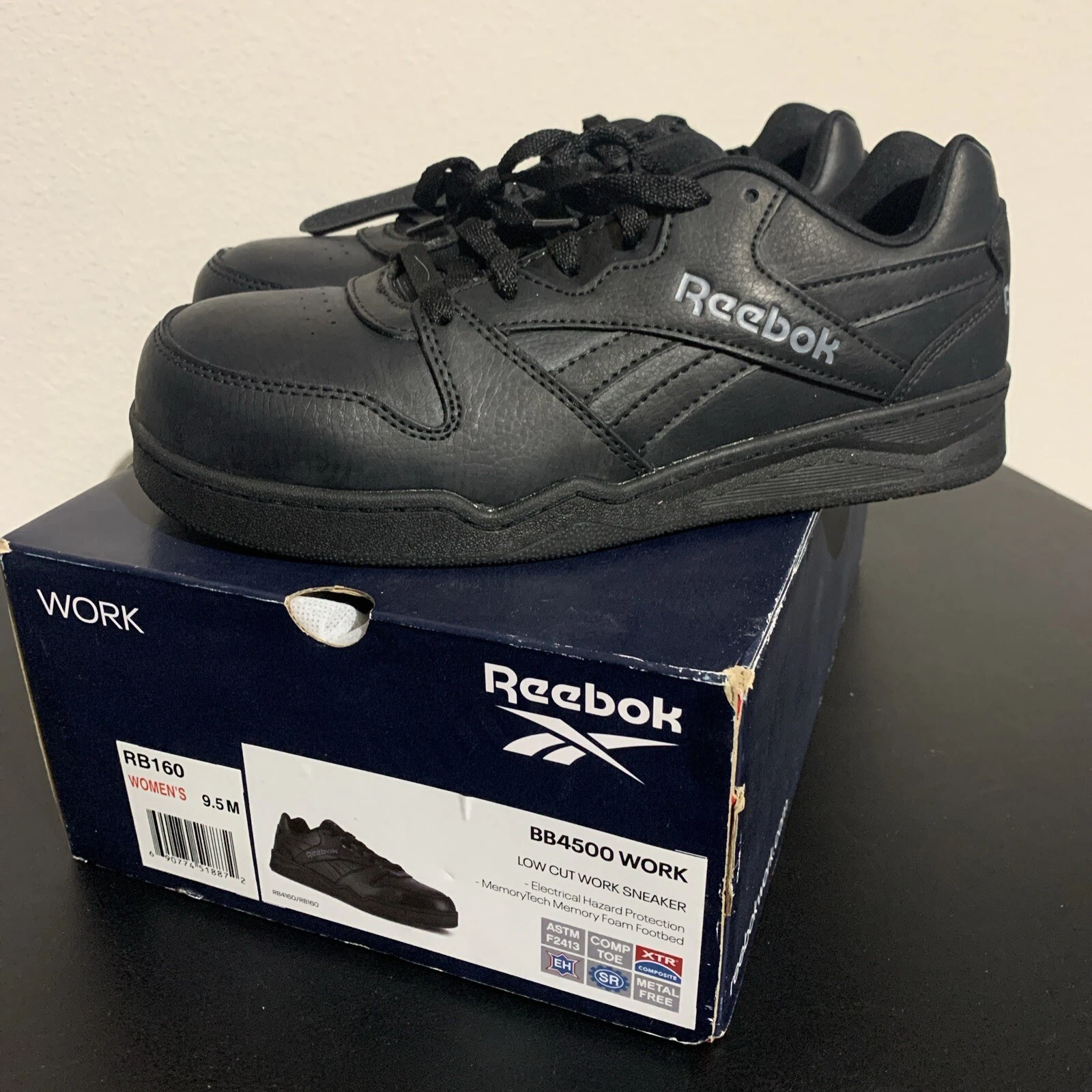 REEBOK BB4500 WORK SNEAKER DONNA TAGLIO BASSO STIVALI NERI RB160 TAGLIA 9 5 M