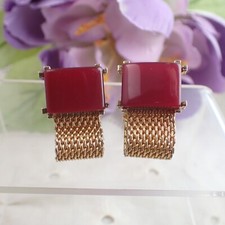 Vintage Swank Red Thermoset Gold Plated Mesh Wrap Around Cufflinks