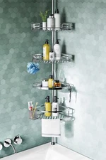 Corner Shower Caddy Tension Pole: Quick Installation 4-Tier Rustproof Bathroom O