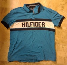 Tommy Hilfiger Custom Fit Polo Shirt Size XL Sewn Spelled Out Logo Cotton Blue
