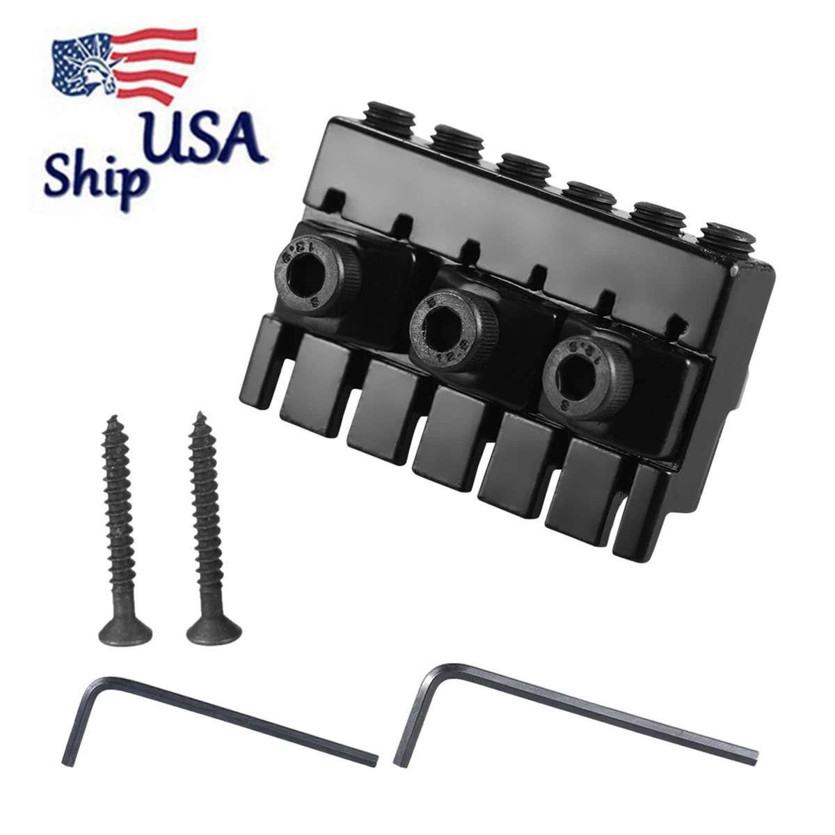 6 String Headless Electric Guitar String Locking Nut Set with Wrench Screw Black