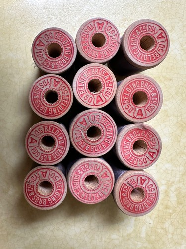 SILK THREAD in Vintage box 12 wood spools GRAY TAUPE - Belding Heminway-unused - Picture 7 of 8