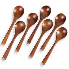 Hefild 7 PCS Wooden Spoons for Eating 7 inch Wooden Honey Spoons for Tea Wood