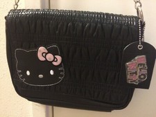 Hello Kitty Sanrio Black Ruffle Purse Metal Chain Hello Kitty Tag