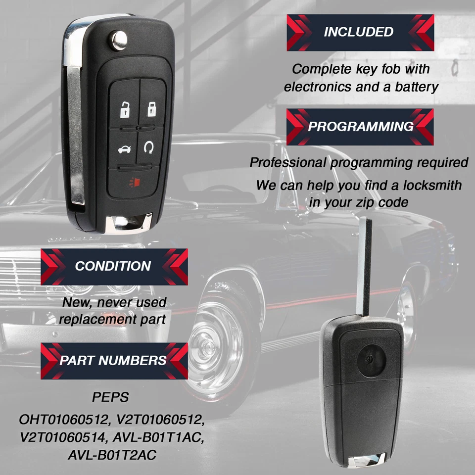 2 Remote 5BTN Key Fob for 2014 2015 2016 2017 2018 2019 Chevrolet Impala (PEPS) - Изображение 4 из 4