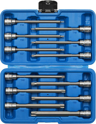 12PCS 3/8'' Drive Extra Long Torx Bit Socket Set, CR-V, S2 Steel, 5.9'' Length Sta