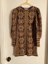 Women "Zara" black/gold long sleeve short stretchy  dress. Size Sm. P.O.