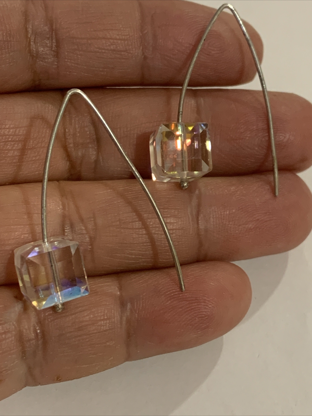 Sterling Silver 925 Crystal Cube Dangle Earrings - image 4