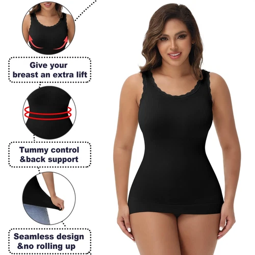 Damen Spitze Ausschnitt Kompressionsweste Tank Shapewear Bauch Kontrolle Body Shaper - Bild 4 von 17