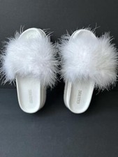 Azalea Wang Faux Fur White Slides