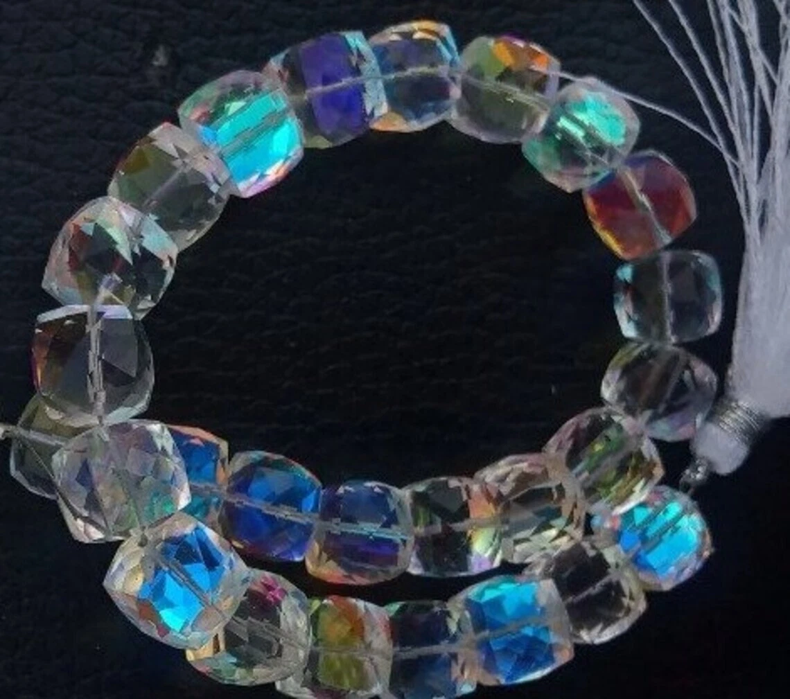 Aura cristal facettes roche feu arc en ciel quartz fabrication de bijoux