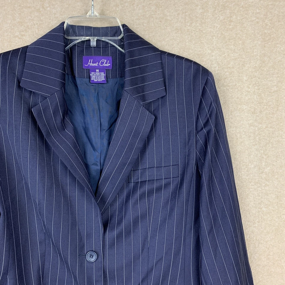 Blazer Hunt Club para mujer 14 azul marino chaqueta a rayas 100 % lana dos botones Foto 2 de 4