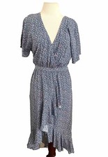 J.Crew mercantile  Dress Sz XXS Blue floral  Ruffle Faux Wrap Pheasant