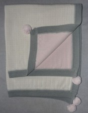 Pottery Barn Kids Baby Pom Pom Blanket Pink Gray Cream White Cotton Knit