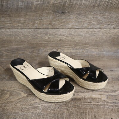 *NEW* KELSI DAGGER BIANCA Slide Sandals Black Rope Wedge Heel Size 6M *NEW*