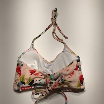 Cupshe BIkini Top Womens Size Medium Peach Floral Print Ruched V-Neck Halter