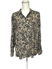 Beach Lunch Lounge Shirt Large Alanna Animal Print Paw Print Retro Black Brown