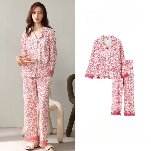 Women's 100% Pure Coton Pajamas Set Floral Printed Sleepwear 2 Pcs Pants Suit - 第 21/25 張圖片