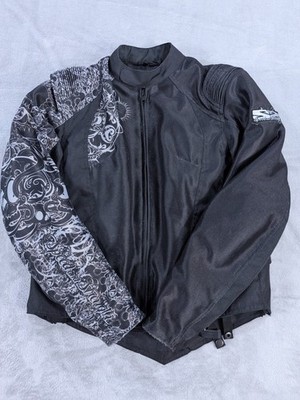 Speed and Strength Women's Mesh Motorcycle Riding Jacket Black Tattoo Art Size M