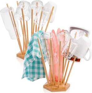 Set Of 2 Plastic Bag And Bottle Drying Racks Bamboo Dryer Rack Stand With 12 Sti - Picture 1 of 2