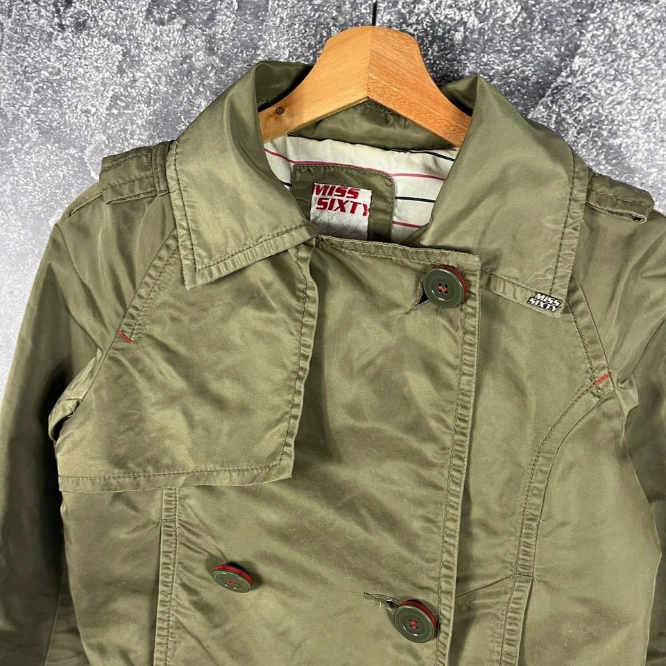 Miss Sixty Crop Trench Bomber Double Breasted Y2K Drip Green Size L - Image 2 of 4