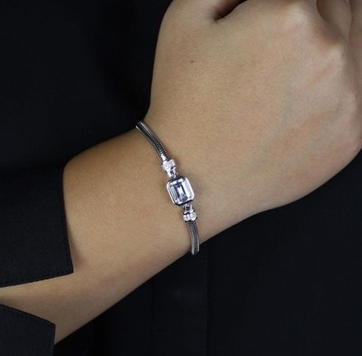 Silber Moissanit Baguette Armband zierliches Schlangenkettenarmband