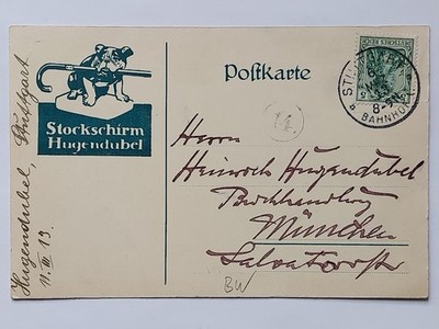 Reklame-AK STUTTGART - Stockschirm Hugendubel - 1913