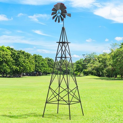 8 ft All-Weather Metal Wind Mill w/ 4 Support Legs 4 Ground Stakes Included