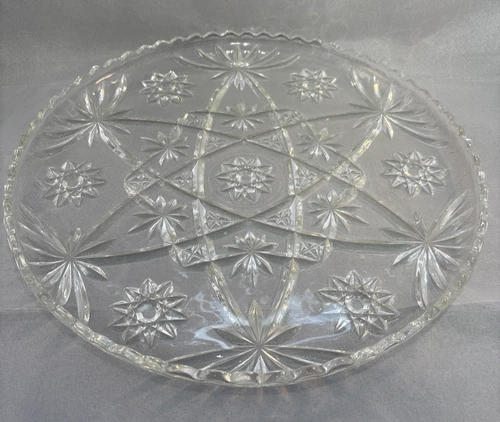 Vintage Anchor Hocking Star of David 13.5" Early American Prescut Glass Platter