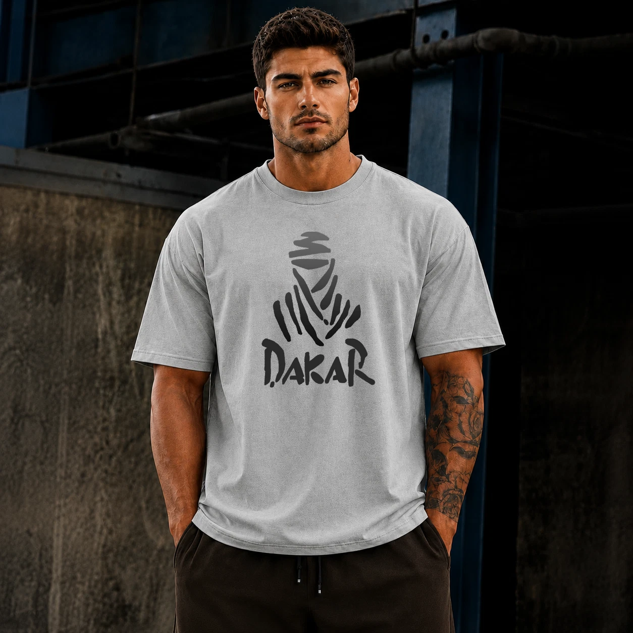 Men's Desert Rally Inspired Oversized Heavyweight Graphic T-Shirt Streetwear Tee - Picture 6 of 13