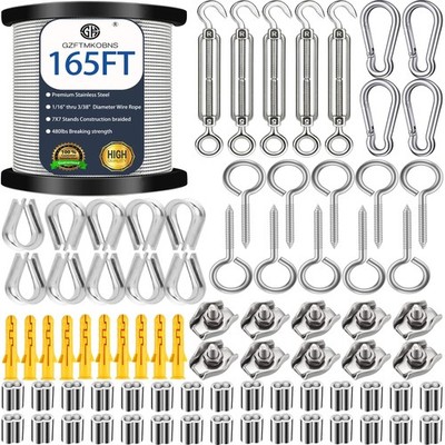1/16 Wire Rope Kit,String Light Hanging Kit , Outdoor Light Guide Wire, 50M/1...