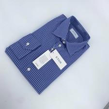 Eton Dress Shirt Mens XL 17 - 43 Blue White Check Fine Twill Slim Fit Button Up