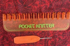 Pocket Knitter Kit Orange Includes Knitting Loom Comb Knitting Tool & Inst Book