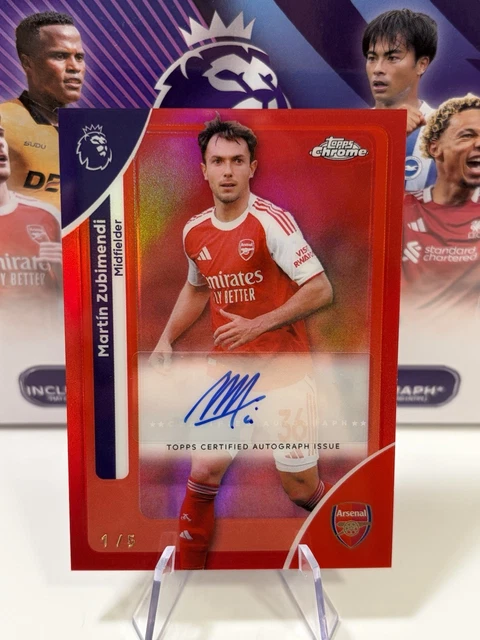 2026 Topps Chrome EPL Martin Zubimendi RED Auto /5 (1-5)  Arsenal - 1st Print