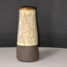 Suz Dise Hand Thrown Studio Art Stoneware Bud Vase Vtg 3" Beige & Charcoal Brown