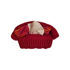 Vintage Handmade Red Crochet Couch/Sofa w/ Pillows Tissue Box Holder Rectangle