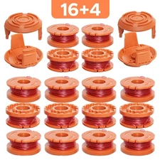 Trimmer Line Spool Compatible with Worx, 80ft .065 inch，16-Pack+4 Cap Cover