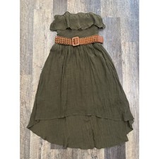 IZ BYER Womens Strapless High-Low Dress Olive Green Smocked Boho Belted Medium